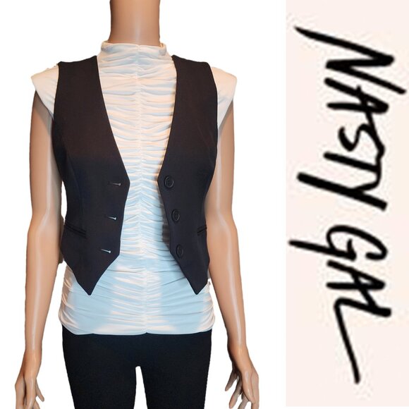 Nasty Gal Essentials Tailored Waistcoat NWOT Black Size 4 - Picture 1 of 10